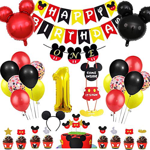 121 PCS Mickey Theme Birthday Party Supplies Decorations Red Black Yellow Balloon Arch Garland Kit for Mouse Theme Birthday Party Supplies Decorations Mouse Party Supplies 1st 2nd Birthday 